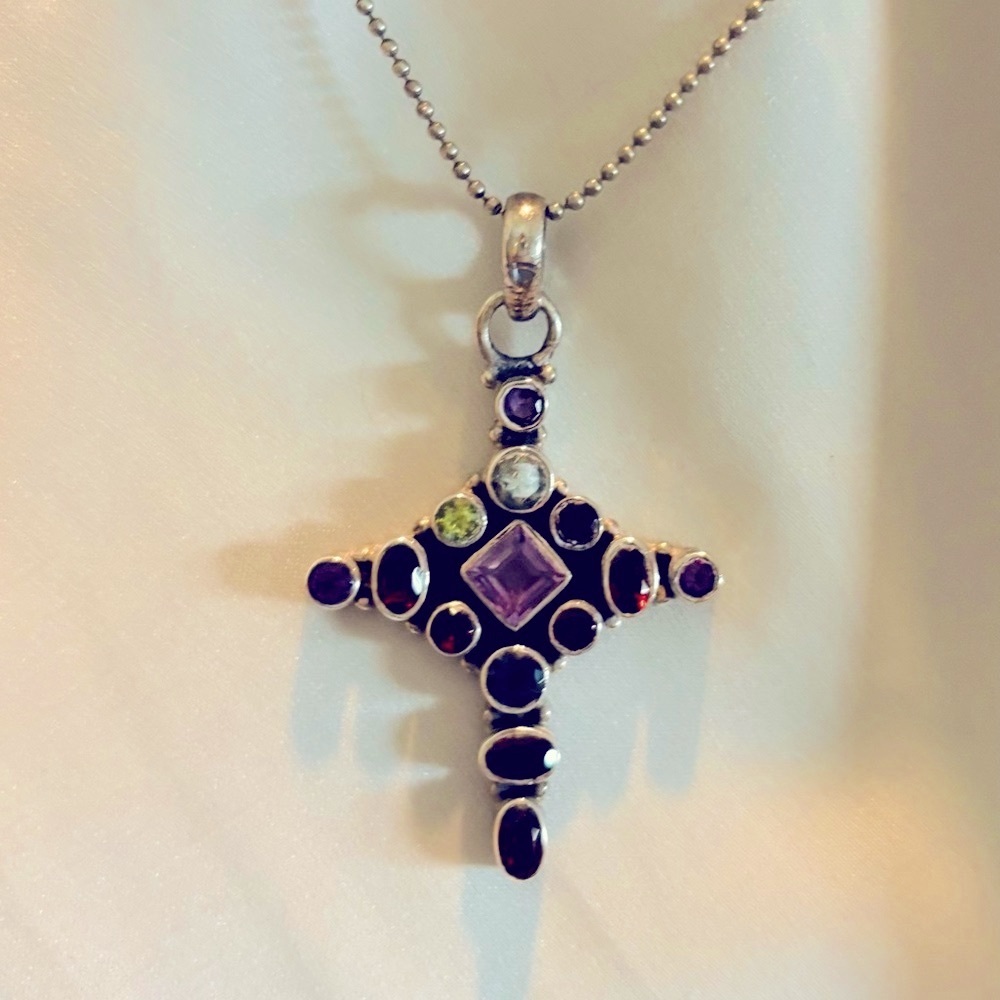 Multicolor Gemstone Sterling Silver Pendant Necklace
